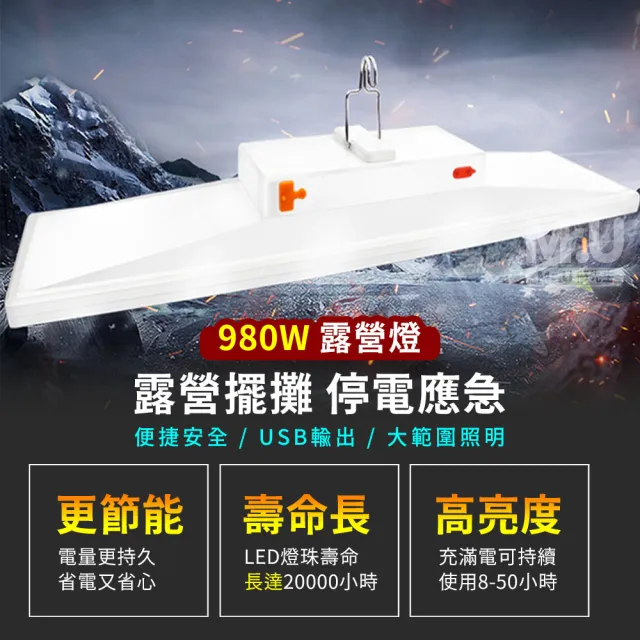 【Mr.U 優先生】新爆亮LED 露營燈 大面積款/980W/充電夾燈 可選(夜市地攤燈 帳篷燈 擺攤燈 地震包)