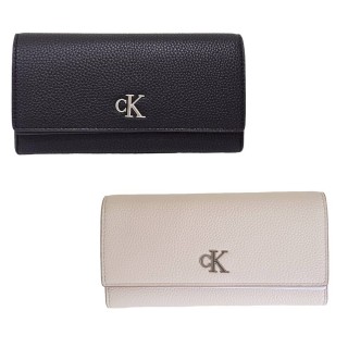 【Calvin Klein】CK 掀蓋長夾/金屬LOGO(淡粉色/黑 贈原廠紙袋)
