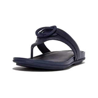 【FitFlop】GRACIE RUBBER-CIRCLET LEATHER TOE-POST SANDALS圓扣造型夾腳涼鞋-女(午夜藍)
