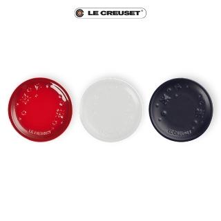 【Le Creuset】瓷器圓盤12cm-3入(星塵之光/海軍藍/棉花白/櫻桃紅)