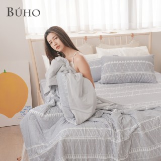 【BUHO 布歐】激凍冰紗涼感6尺雙人加大床包枕套+竹纖維冰紗涼被雙人180x200cm四件組-涼被/冷氣毯(多款任選)