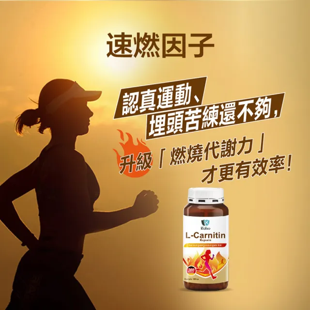 【Kalso 科德司】左旋L-肉鹼膠囊 200粒(100日份/卡尼丁 肉酸 促進新陳代謝 健身 有氧 運動)