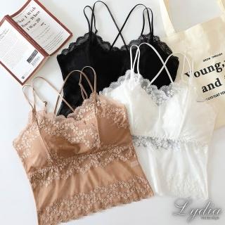 【Lydia】現貨 細肩帶背心 夏季新款3D立體精緻蕾絲杯面美背背心(三色可選)