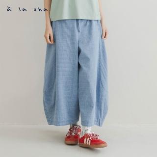 【a la sha】格紋造型剪接球狀褲裙