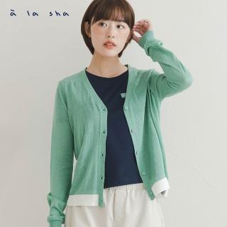 【a la sha】透膚撞色下襬針織外套