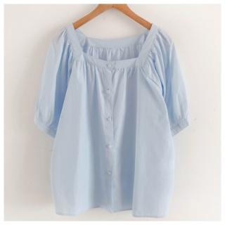 【ASister 小姊姊】AS1450#上衣☆短袖純棉*方領氣質純色排釦*娃娃裝/寬鬆上衣(3色 F 胸圍106cm)