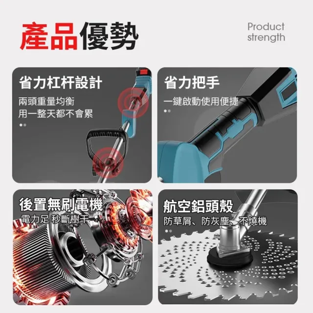 【Ogula 小倉】無刷割草機 除草機 手推割草機 打草機（十節一電+座充）(無刷電機/持久續航/強勁動力)
