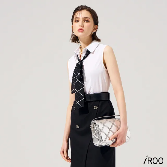 【iROO】異材質綁結帶無袖襯衫