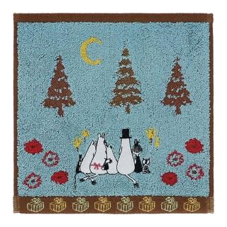 【Marushin 丸真】Moomin 刺繡純棉小方巾 手帕 嚕嚕米 賞月