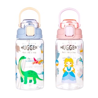 【HUGGER】兒童彈蓋吸管水壺550ml 快樂恐龍/亮麗公主(Tritan無毒輕量大開口幼兒園學齡適用)