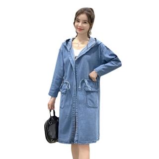 【時尚巴黎】現貨+預購 牛仔風衣丹寧外套(中長款連帽抽繩收腰女外套74kt2)