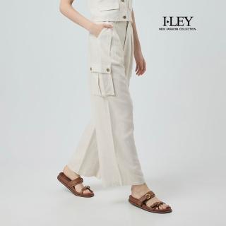 【ILEY 伊蕾】涼感縲縈亞麻直筒長褲(杏；M-XL；1252596502)