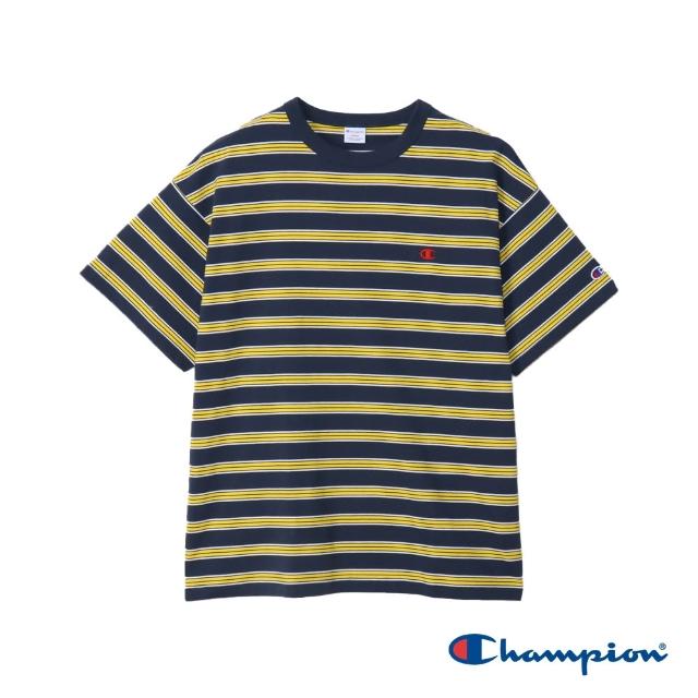 【Champion】官方直營 男款-CASUAL 條紋口袋短袖TEE-深藍色(C3-Z332-370)