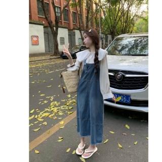 【時尚巴黎】現貨+預購 牛仔套裝丹寧吊帶裙(長袖襯衫寬鬆連身裙女裝74kt10)