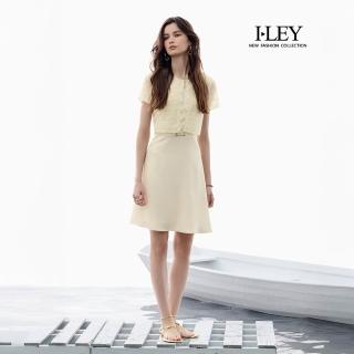 【ILEY 伊蕾】優雅假兩件收腰蕾絲洋裝(淺黃；M-XL；1252017165)