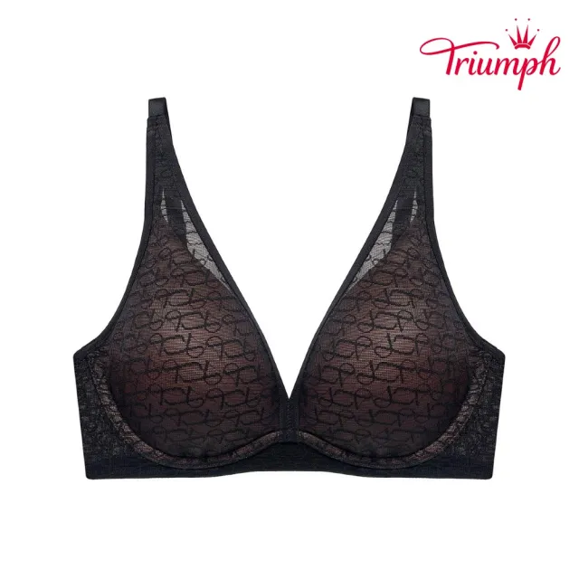 【Triumph 黛安芬】Signature Sheer 透感經典系列 無鋼圈托高V型內衣 B-D(簡約黑)