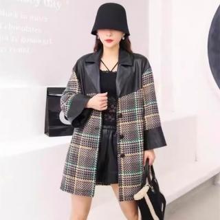 【紐約精品】現貨+預購 皮衣外套真皮夾克(羊皮拼接粗紡寬鬆女外套a1iw34)