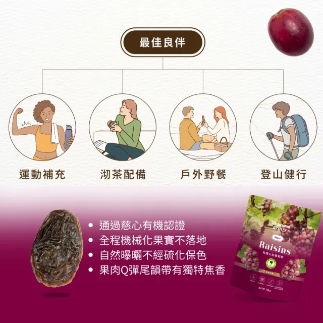 【O’natural 歐納丘】袋裝_美國加州火焰天然葡萄乾165g*3袋