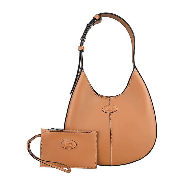 【TOD’S】Tods Di Bag壓印LOGO荔紋設計滾邊小牛皮吸釦式手提新月包(迷你/卡其)