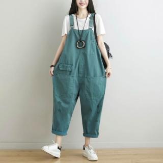 【紐約精品】現貨+預購 復古民族風吊帶褲(韓版寬鬆大碼休閒背帶水洗破洞減齡連體女褲子3色a1ir38)
