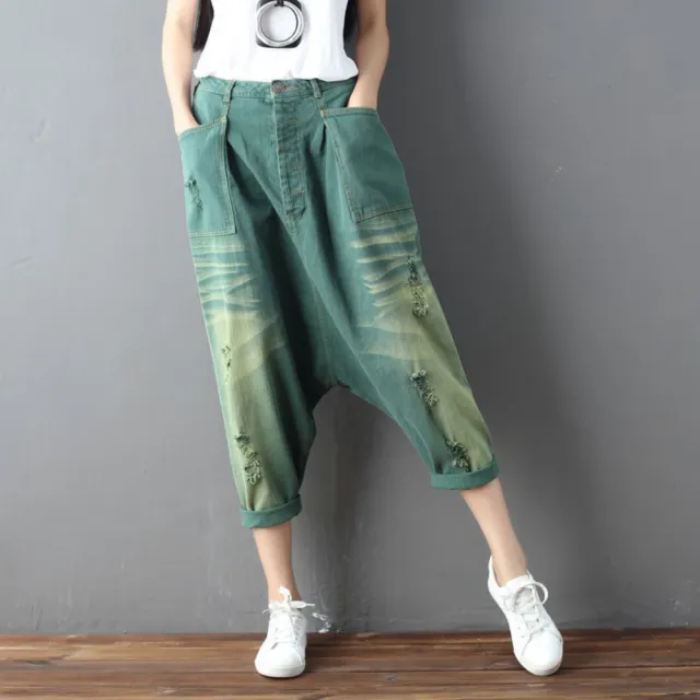 【巴黎精品】復古牛仔吊帶褲大碼寬褲直筒褲落地褲休閒女裝(秋季寬鬆哈倫褲女長褲子3色n1ir36)