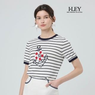 【ILEY 伊蕾】海軍風船錨緹花縲縈針織上衣(白；M-2L；1251375005)