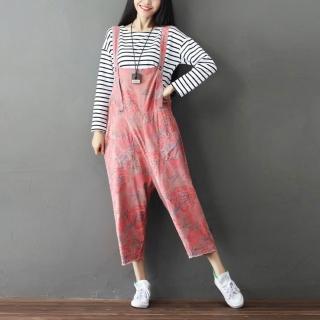 【紐約精品】現貨+預購 復古民族風吊帶褲(棉麻背帶褲休閒韓版印花做舊七分女褲子2色a1ir47)