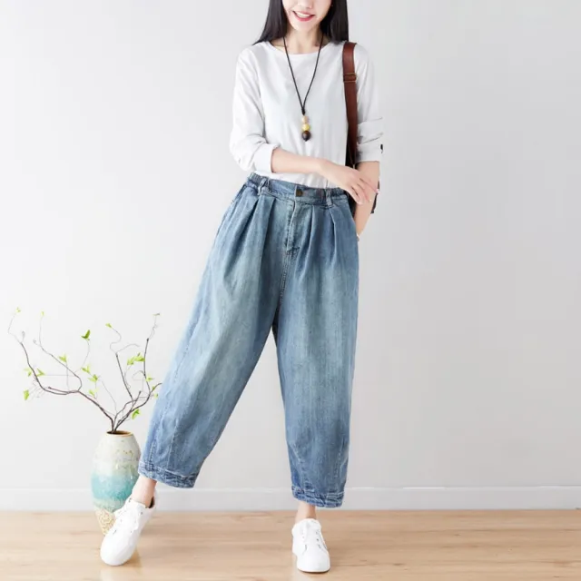 【巴黎精品】復古牛仔褲大碼寬褲直筒褲裙落地褲休閒女裝(做舊水洗棉燈籠褲顯瘦女長褲子n1ir51)