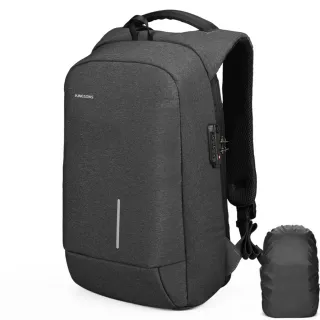 【leaper】防潑水防盜密碼鎖USB充電附防雨罩17.3吋電腦後背包 深灰色(防水包 17.3吋筆電包