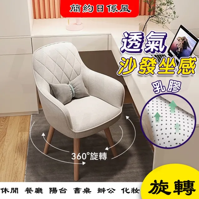 【小不記】日係風 360°旋轉椅 實木椅腿(梳妝椅 餐椅 書桌椅 化妝椅 休閒椅 電腦椅 餐桌椅 辦公椅 椅子)