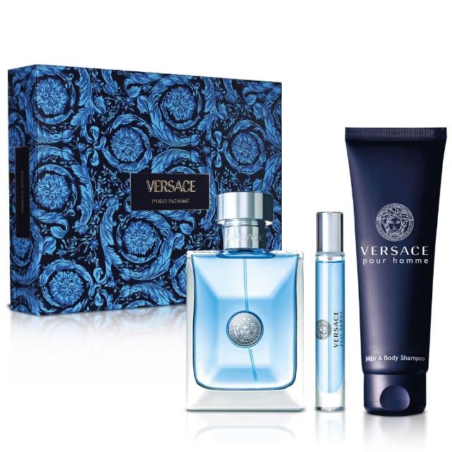 【VERSACE 凡賽斯】經典男性淡香水靛藍限量香氛禮盒-淡香水100ml+10ml&兩用沐浴精150ml(平行輸入)