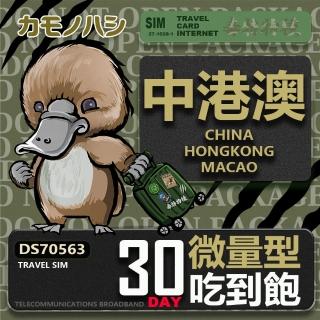 【platypus 鴨嘴獸】Travel Sim 中港澳 30天 微量型 吃到飽(中國 香港 澳門 上網絡卡)