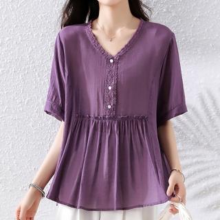【麗質達人】3089紫色短袖上衣-AA(L-5XL)