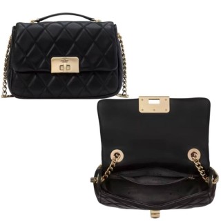【KATE SPADE】金標 旋轉鈕扣小香風斜揹包-氣質黑(ks 黑色 KA949 女包 女皮包 女用包包 女生包)