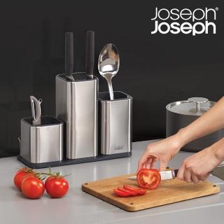 【Joseph Joseph】廚房桌面收納組-附砧板(刀具存放盒 橡木砧板 三格收納盒)