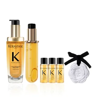 【KERASTASE 巴黎卡詩】金緻柔馭山茶花鎏光露75ml+填裝瓶75ml(升級版奢光小金油/極致保濕/抗躁/護髮油/髮油