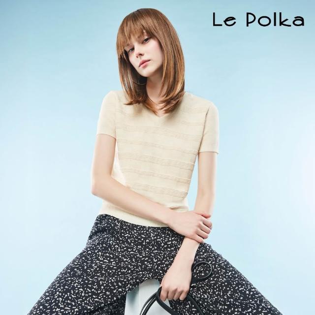 【Le Polka】V領短袖針織上衣-女