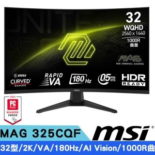 【MSI 微星】MAG 325CQF 32型 2K 1000R曲面電競螢幕(VA/180Hz/AdaptiveSync/Type-C/HDR)