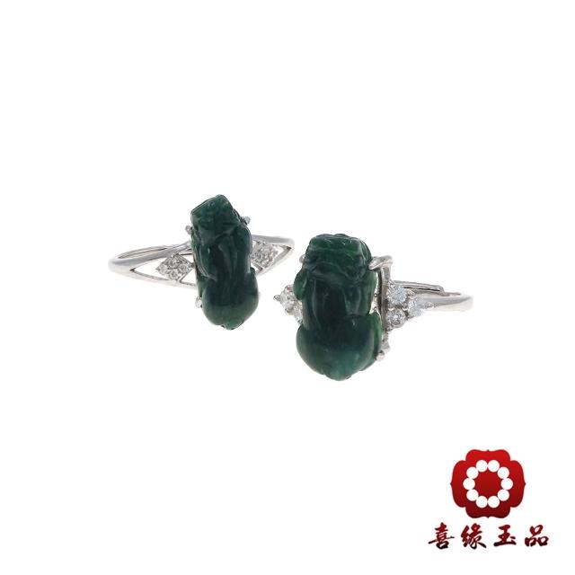 【喜緣玉品】天然滿綠翡翠仿古貔貅戒指(直)