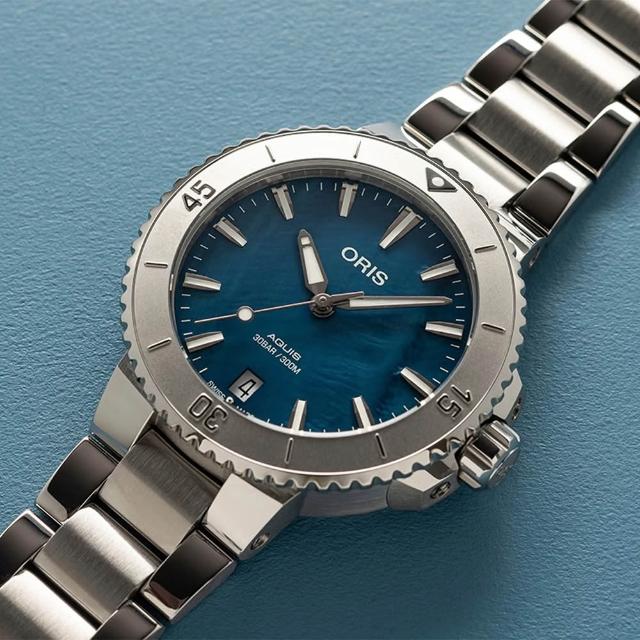 【ORIS 豪利時】Aquis 時間之海 300米潛水珍珠貝機械女錶-36.5mm 禮物 送禮 推薦(0173377704155-0781805P)