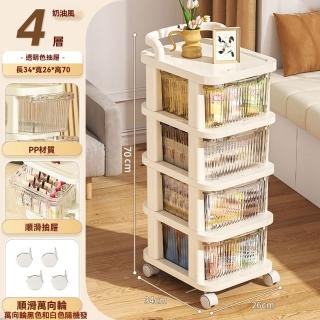 【G老灣家居店】可移動小推車置物架 收納架 置物架 儲物櫃(四層 長虹透紋抽屜滑輪 免安裝 預購15天)