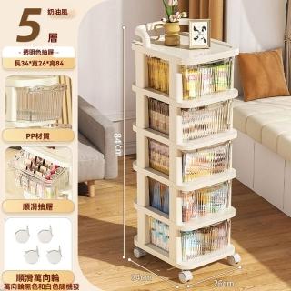 【G老灣家居店】可移動小推車置物架 收納架 置物架 儲物櫃(五層 長虹透紋抽屜滑輪 免安裝 預購15天)