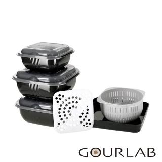 【GOURLAB】MOMO獨家販售 銷售冠軍 GOURLAB 多功能烹調盒 黑 - 瀝水籃六件組 附食譜(保鮮盒 烹調盒)