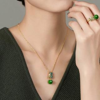 【LEESA】S925\金色綠玉髓\新中式\瑪瑙項鍊\吊墜\花朵吊墜\古風\玉石\掛件\穿搭配件\項鍊\純銀項鍊\銀