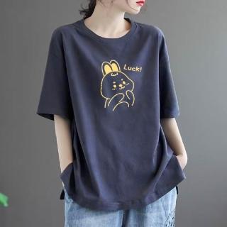 【LANNI 藍尼】★可愛兔兔印花大碼上衣(女上衣/舒適/圓領/T恤)