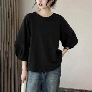 【LANNI 藍尼】★燈籠七分袖素色上衣(女上衣/舒適/圓領/T恤)