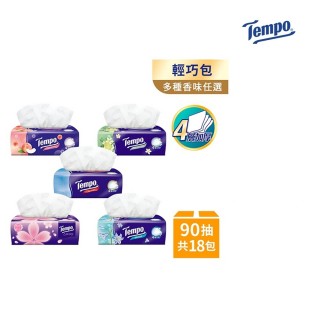 即期品【TEMPO】4層加厚輕巧包面紙 90抽/18包/箱(無香/藍風鈴/甜心桃/水梨花/櫻花香氛)