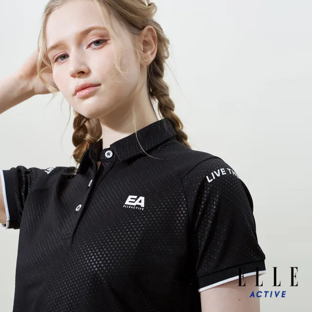 【ELLE ACTIVE】女款 休閒剪接短袖POLO衫-黑色(EA25S2W1104-99)