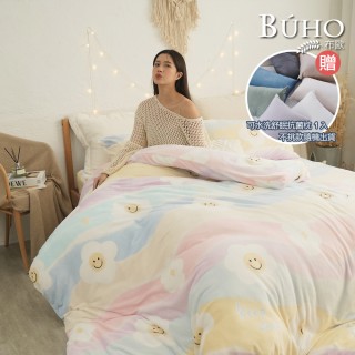 【BUHO】贈透氣水洗枕1入 法蘭絨被套床包組-單/雙/加大(多款任選)