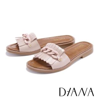【DIANA】優選牛皮時尚環扣流蘇低跟拖鞋(粉色)
